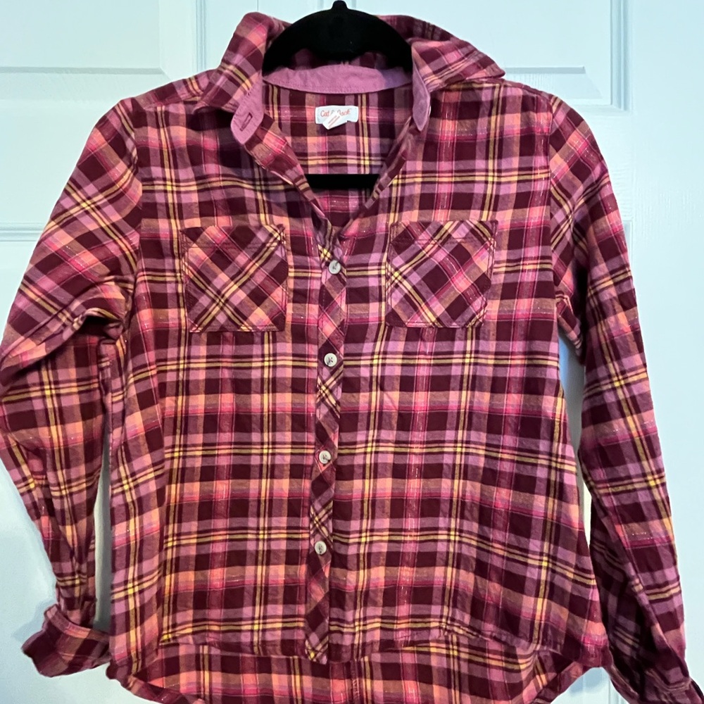 Cat & Jack Pink and Yellow Plaid Button Down Shirt